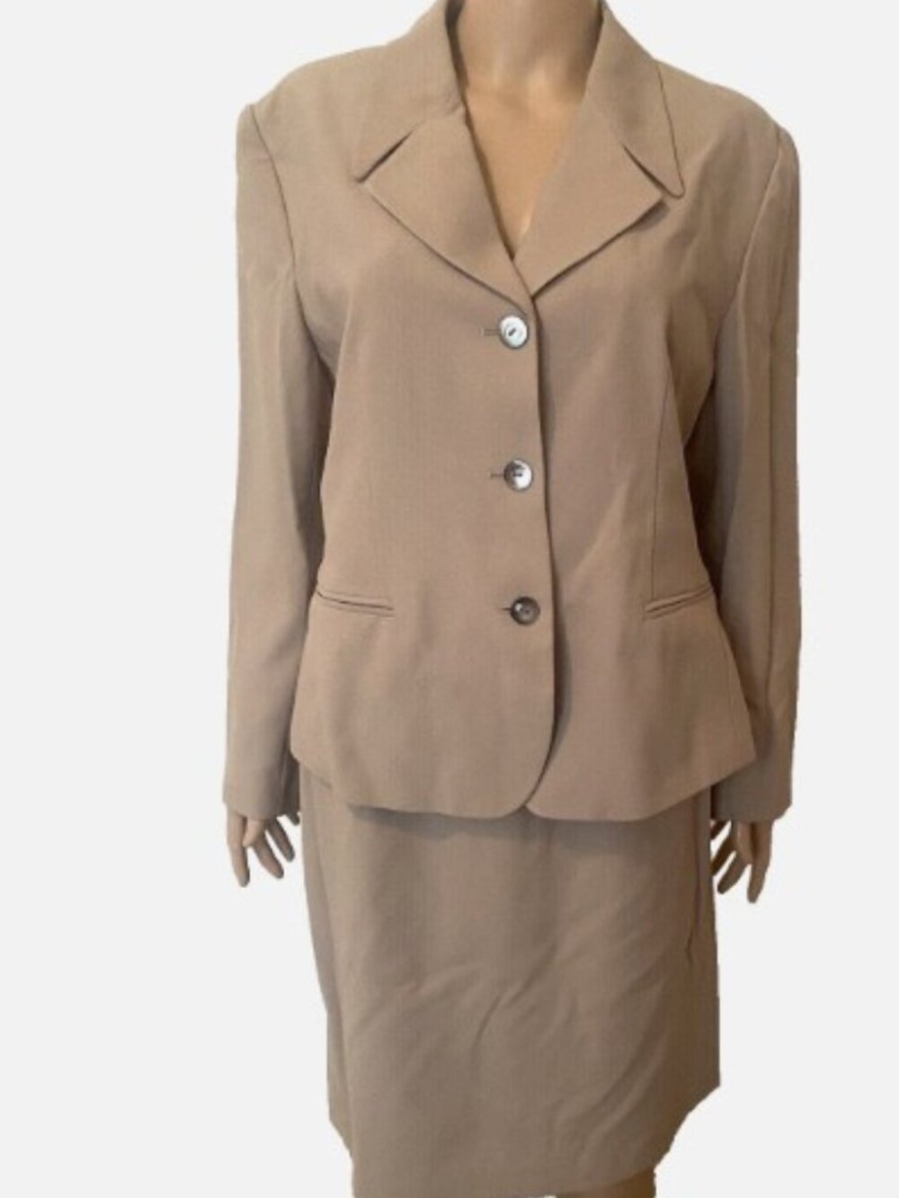 NWOT KASPER Arthur S. Levine Beige Skirt Suit Fully Lined Petite Size 14P